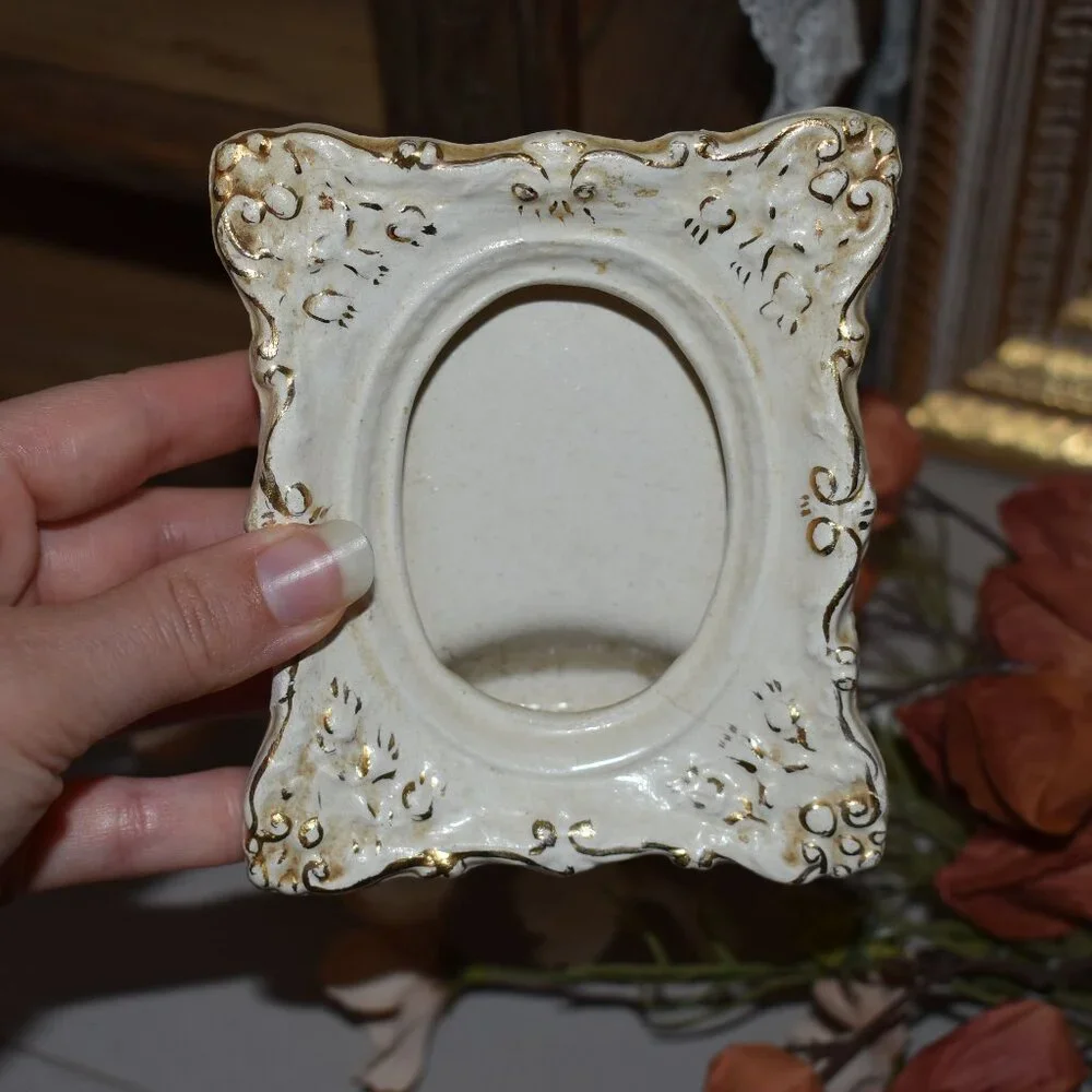 Antique Vintage Mini Ornate Porcelain Picture Frame Victorian Gothic Decor